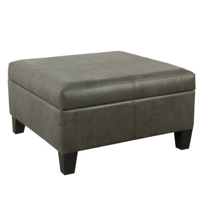 Leo Square Storage Ottoman, Distressed Faux Leather, 28 Inch