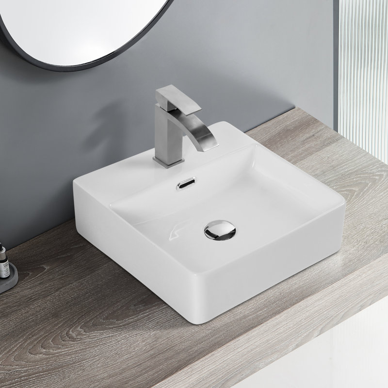 Lavabo de comptoir en céramique blanche - Lavabo de salle de bain ultrabrillant