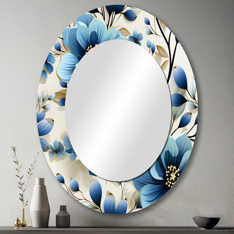 Motif floral Ridaan Blue Coastal Elegance, H 43 po x l 33 po, Ovale