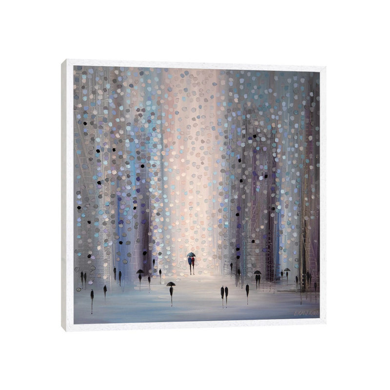 Lovers In The Rain by Ekaterina Ermilkina - Wrapped Canvas Painting, 45.72 cm H x 45.72 cm W, White Framed Canvas