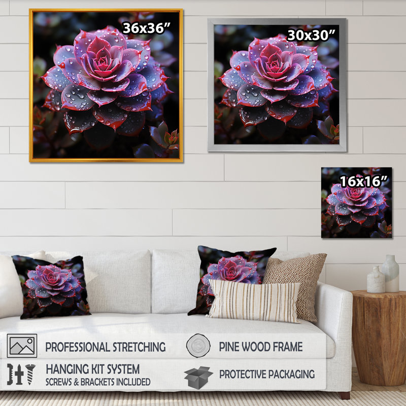 Neon Mauve Succulent Elegance - Imprimé, H 24 po x l 24 po x P 1 po, Cadre simple blanc