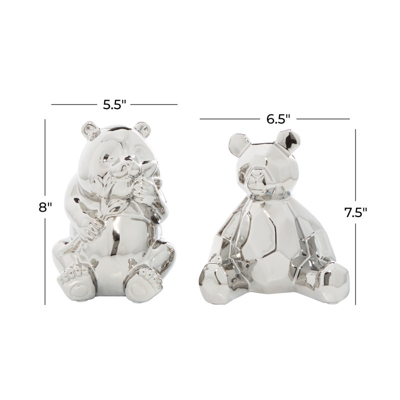 Silver Porcelain Bear Sculptures Set of 2, 8" and 7"