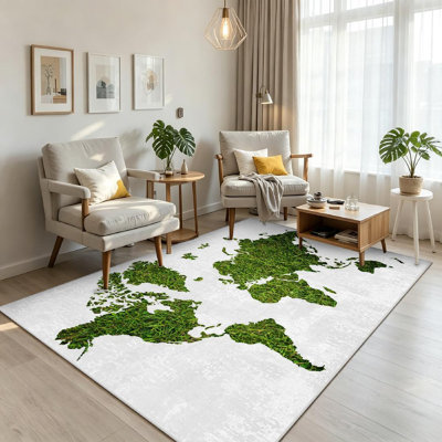 Tapis bleu délavé à la machine avec mappemonde bleu