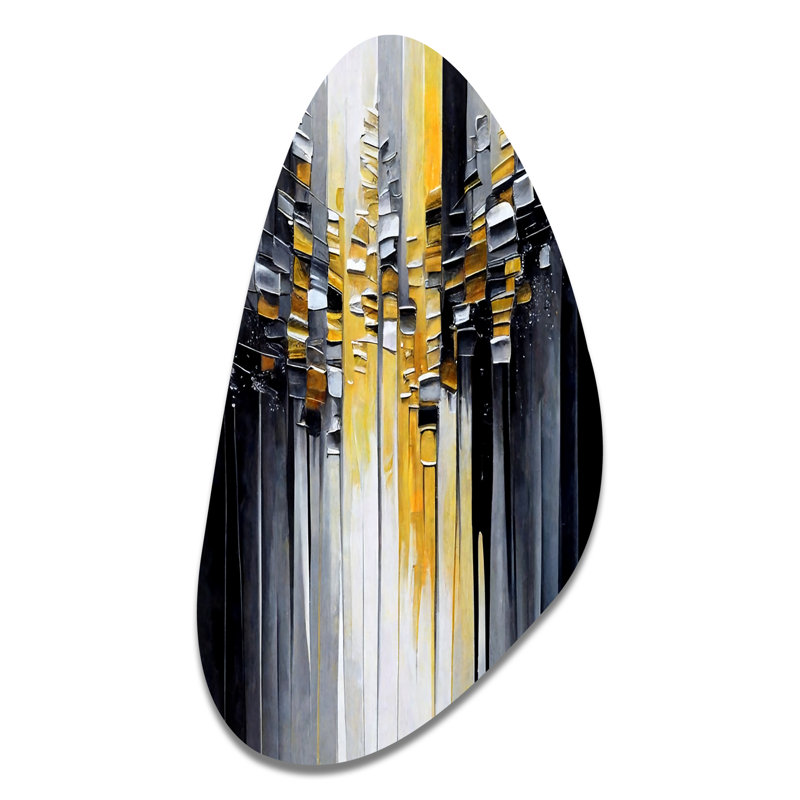 Abstract Geometric Black And Yellow III - Geometric Irregular Shape Metal Wall Decor, Black Asymmetrical Metal Art Print