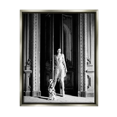 «Upscale Fashion Woman Dalmatian Dog Ornate Building» par Leah Straatsma - photographie à cadre flottant sur toile
