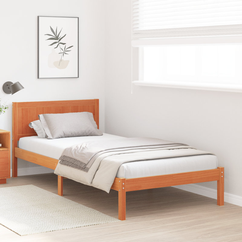 87-8 Bed Frame with Headboard Solid Pine wood, Wax Brown, 95..5cm x 195.5cm