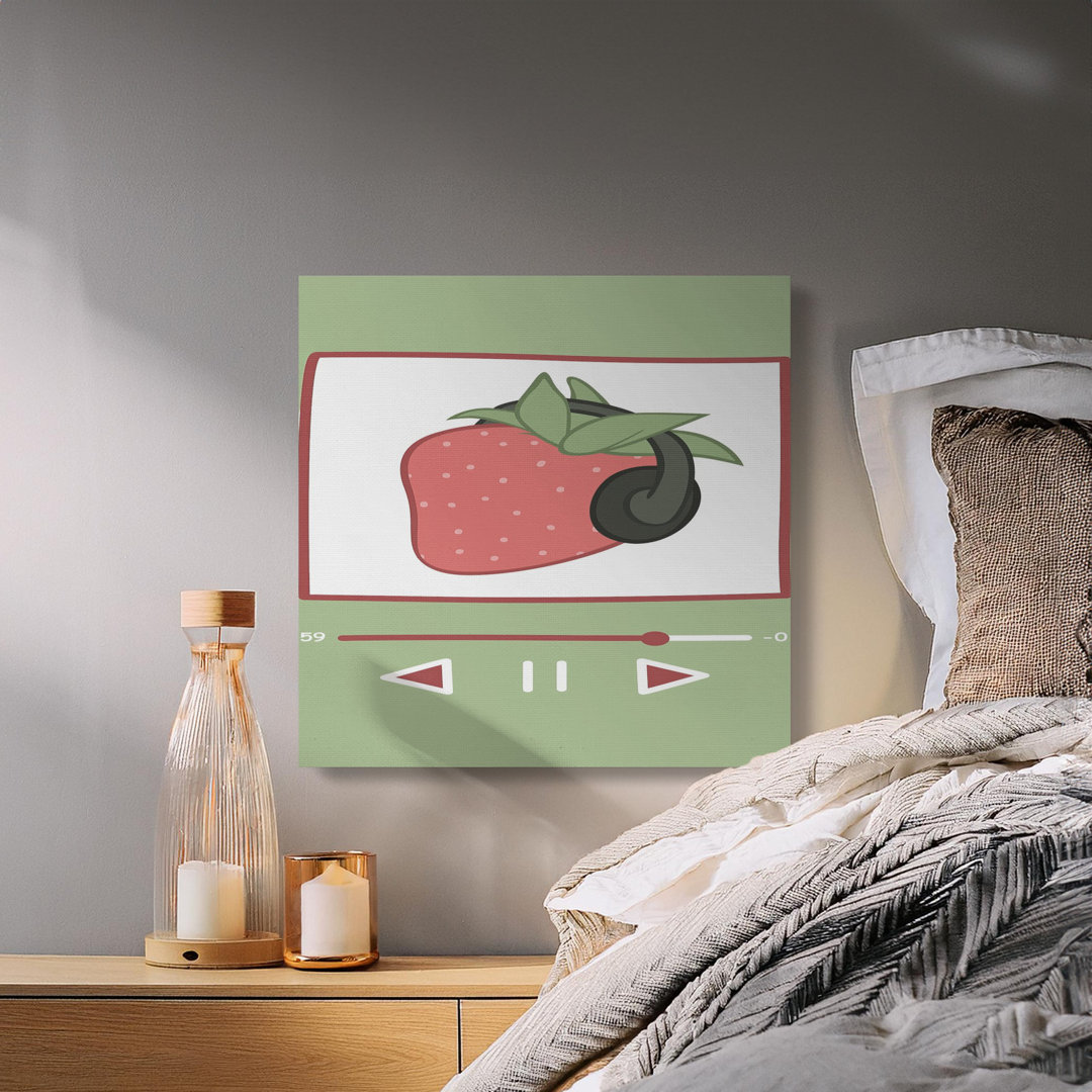 Strawberry Beats Canvas Wall Art, Cute Foodie Decor, Gallery Wrapped Canvas Print, Modern Kitchen Art, Ready to Hang, Archival Quality, Fun
