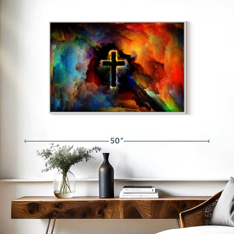 Croix colorée, Cadre flottant blanc, 37 po x 25 po