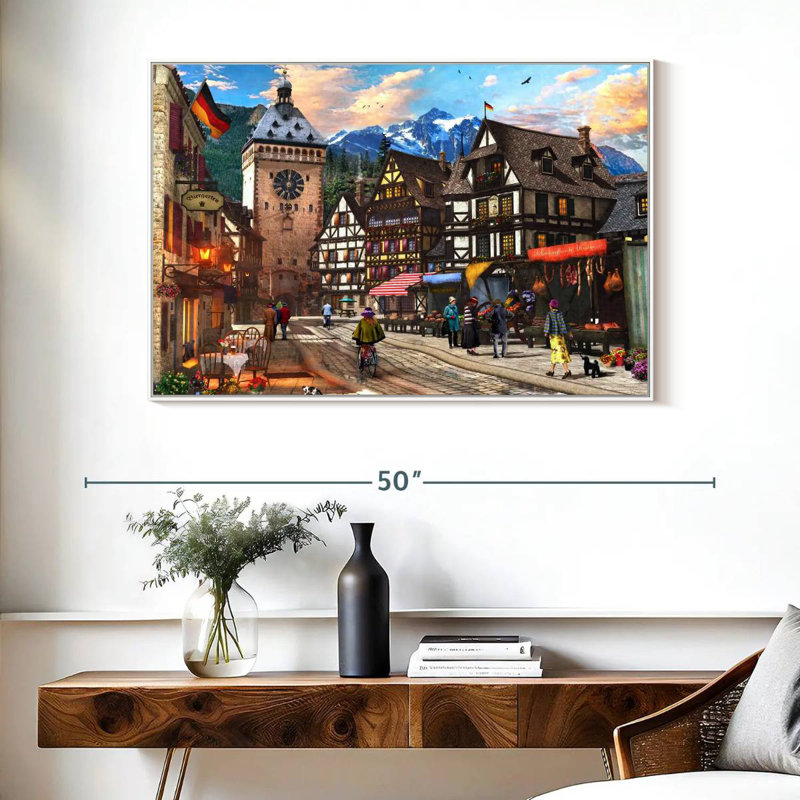 Village allemand, 40 po x 27 po, Cadre flottant blanc