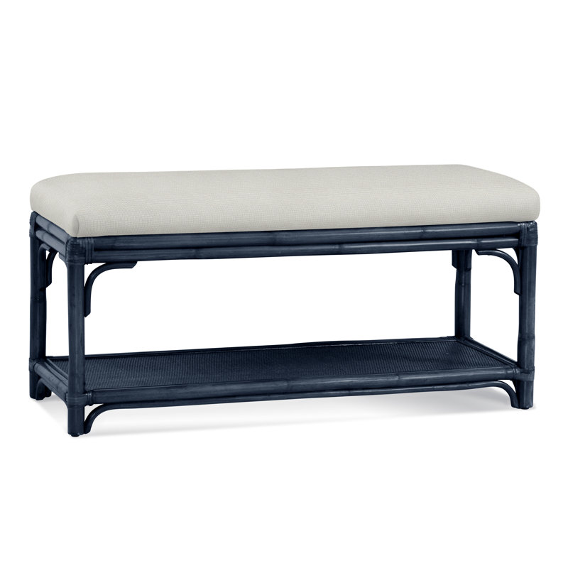 Summer Retreat Wicker Shelf Storage Bench, Havana, Light Blue Performance Fabric; 0851-55