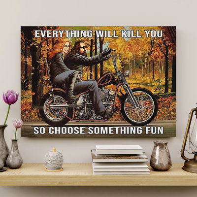Motocyclette - Toile tendue avec tout ce qui sera K.I.L.L You - pour partenaire décoratif, noir et rouge