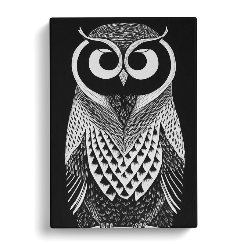 Owl Monochrome No.2 - Wrapped Canvas, 50cm H x 35cm W x 3cm D