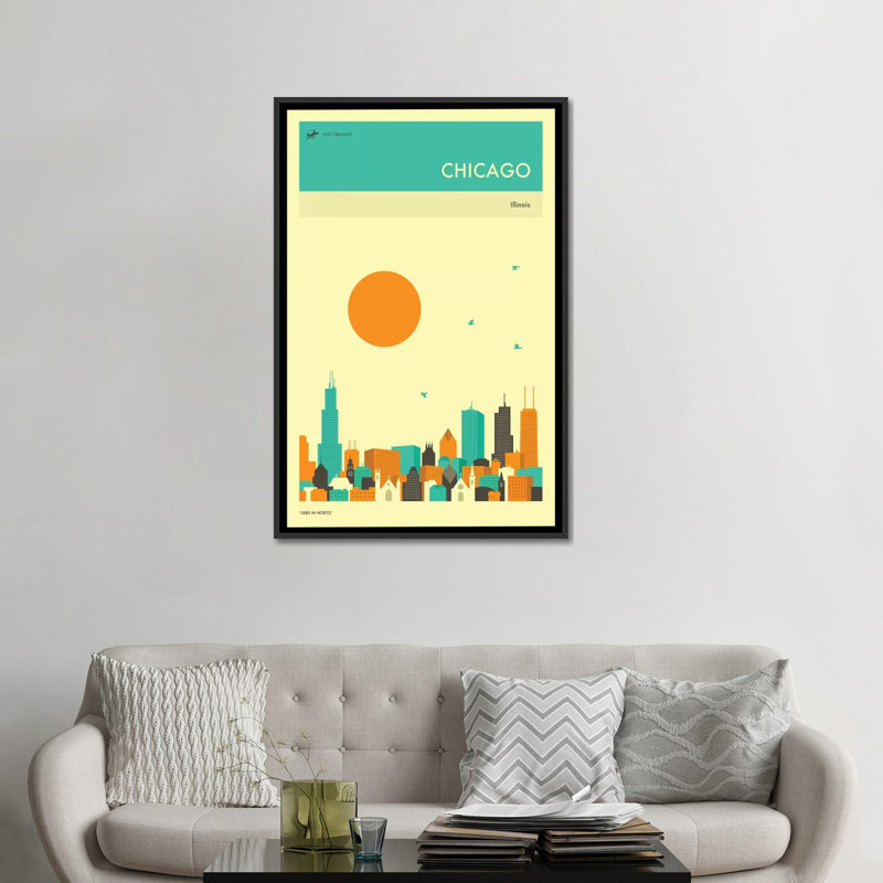 « chicago horizon ii », impression sur toile, H 26 po x l 18 po x P 1,5 po, Toile avec cadre noir, Pas de tapis