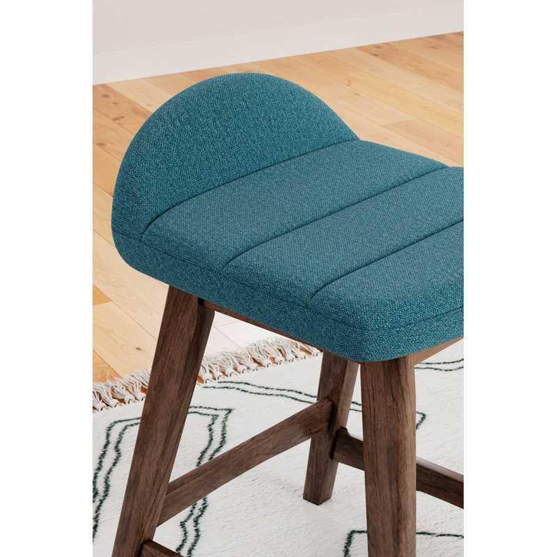 Munana Upholstered Counter Stool with Solid Wood Frame, Blue
