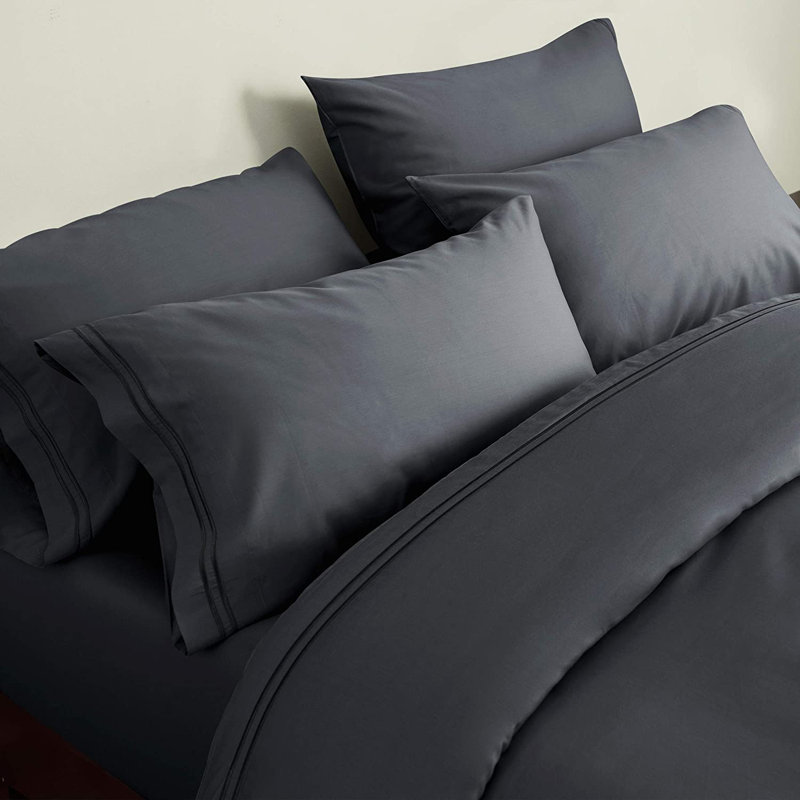 Taie d'oreiller en satin de coton à densité de tissage 1600 fils, Gris foncé, Très grand