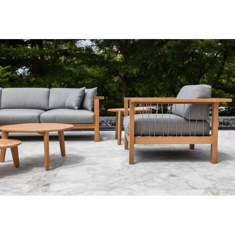 Maro Outdoor 4 - Piece Teak Conversation Set, Charcoal Chine, 20.56" Diameter x 20.56" W x 10.25" H
