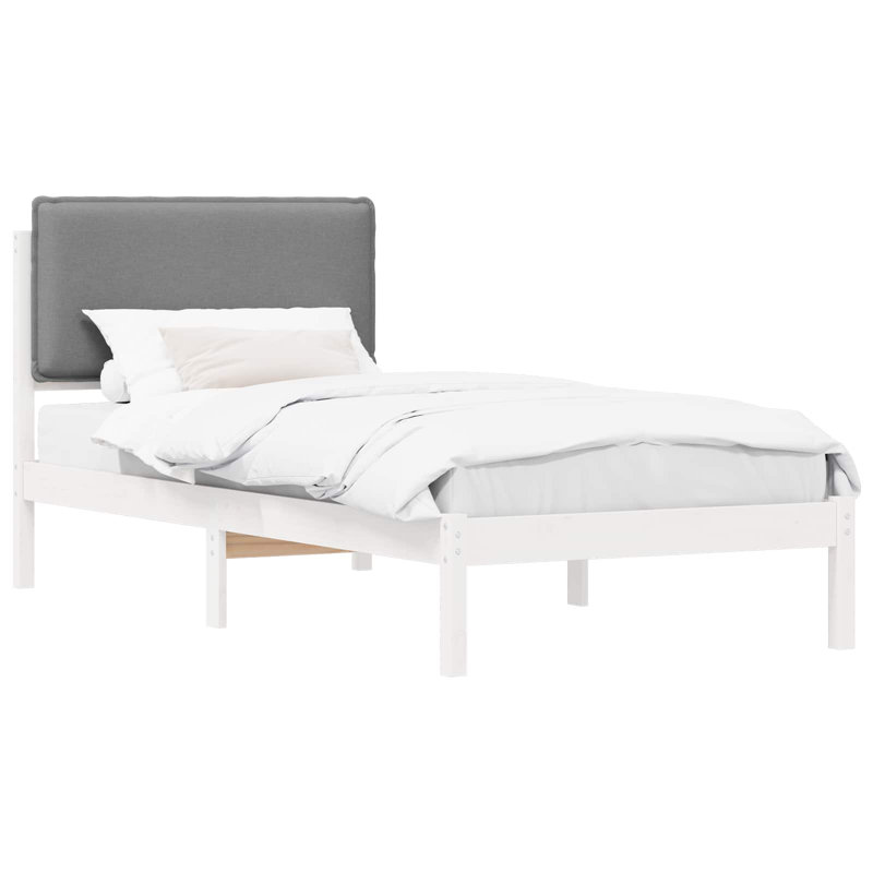 Solid Wood Bed Frame, European Single (90 x 190 cm), White/Light Grey
