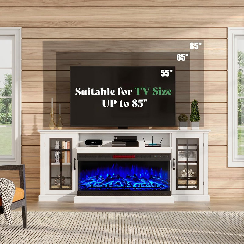 Meuble télé Alvilda, Blanc, 75"