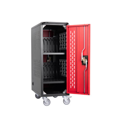 16-Bay Mobile Steel Charging Cart Station for Chromebooks and Laptops - Black