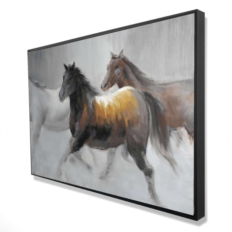 Troupeau de chevaux sauvages sur toile, H 24 po x l 36 po
