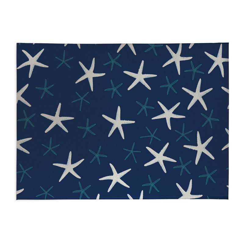 Starfish Decorative Outdoor Rug, Navy, Rectangle 5' x 7'