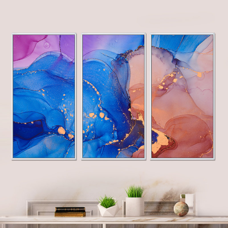3 pièces, cadre flottant, impression sur toile, L 36 po x H 28 po, Cadre blanc
