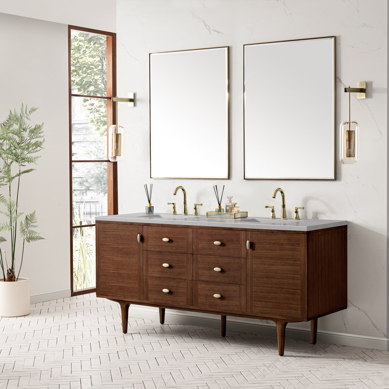 Amberly 60" Double Bathroom Vanity Set, Charcoal Soapstone, 8" Widespread, 72"