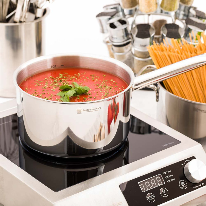 Casserole à induction de 3,5 pintes pour restaurant, 1 cuve à large cuve profonde à poignée simple, couvercle vendu séparément, marmite en acier inoxydable à finition miroir, pour la cuisson et la cuisson des aliments,
