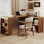 Bureau en bois massif en forme de L noyer clair-350541417