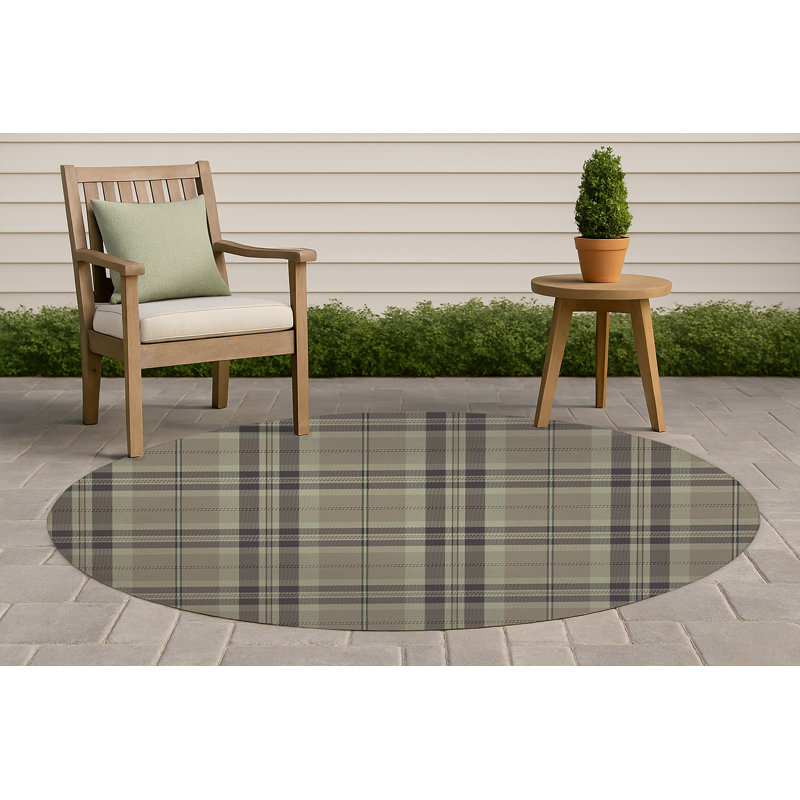 Vinny Tartan Non-Slip Outdoor Rug, Round 5'