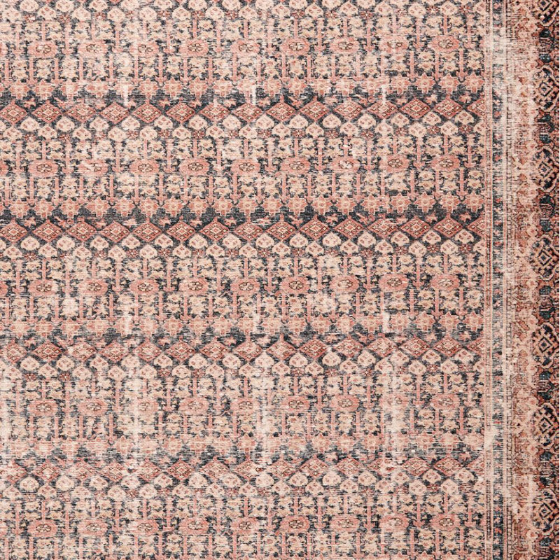 Tapis gris / rouille / rouille lavé à la machine à carreaux traditionnels, Rectangle 5 pi x 7 pi 6 po