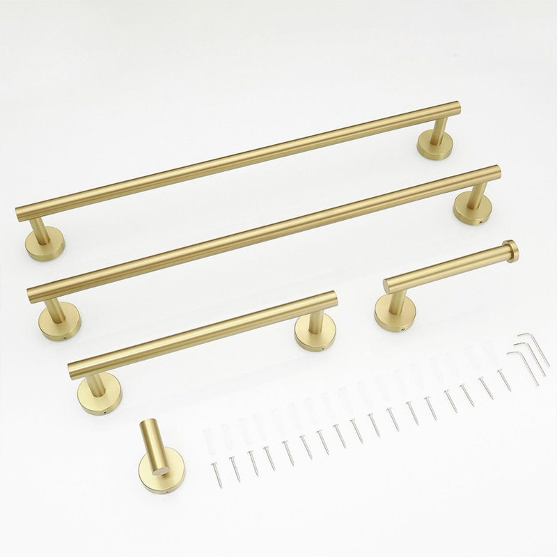 Stainless Steel Wall Mounted Bathroom Hardware Set (5 pcs), Brushed Gold