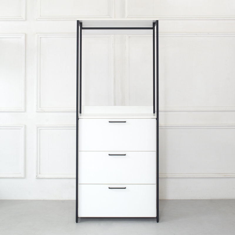 Kennyth Freestanding Walk in Wood Closet System with Metal Frame, White, 77.70" x 111" x 17.30"