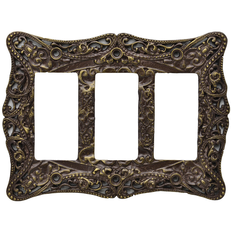 Triple interrupteur à bascule / GFI en laiton antique Carpe Diem 5005-3 Acanthus