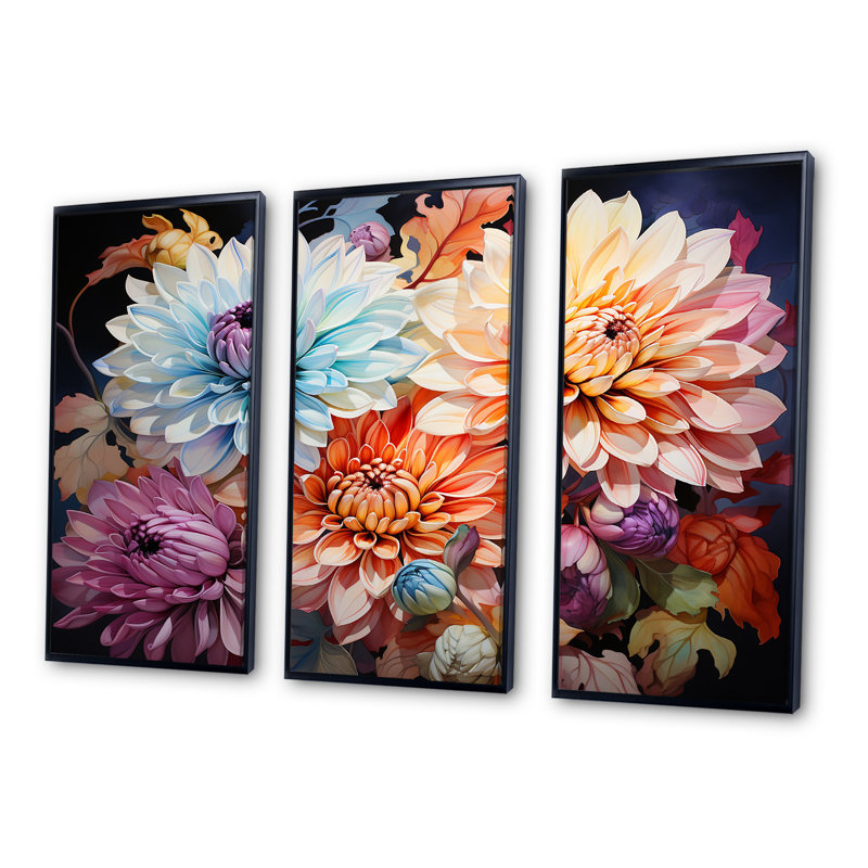 Mums Burst With Fierce Brushwork & Intense Colors - Ensemble d'art mural Mums, H 28 po x l 36 po x P 1 po