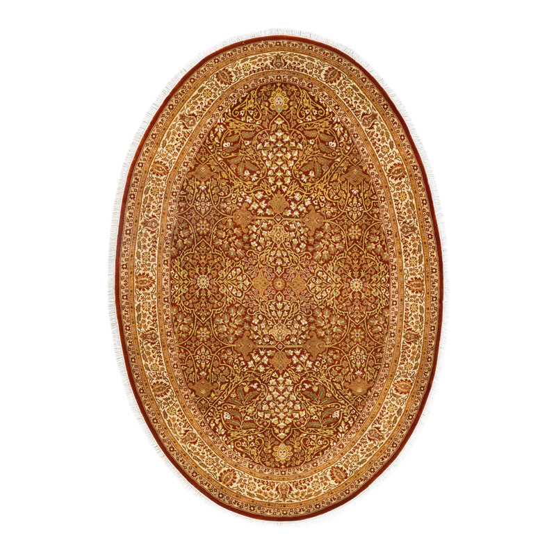 Hayner One-of-a-Kind Hand-Knotted New Age 5'1" x 7'7" Oval Wool Area Rug in Orange/Red