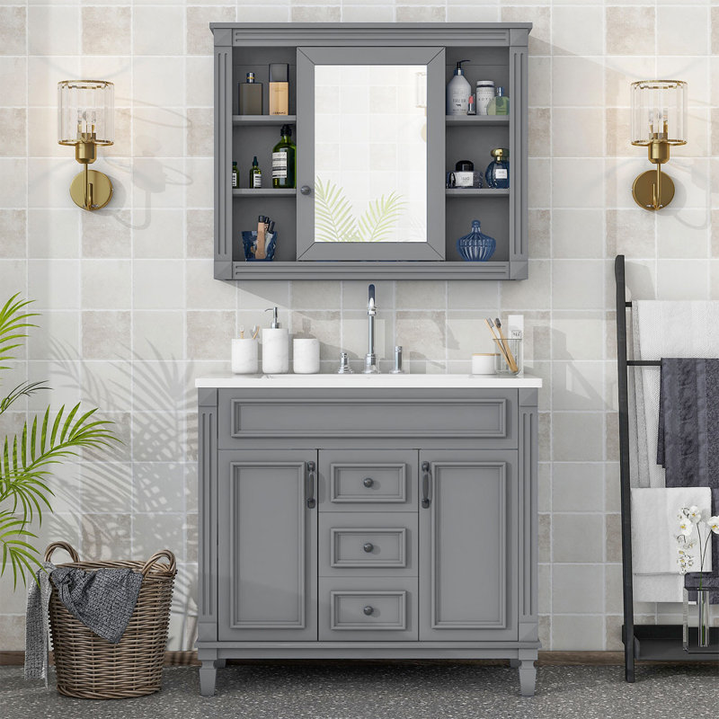 Bandy 35.9'' Single Bathroom Vanity with Ceramic Top, Gray