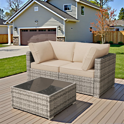 3-person Outdoor Sectional With Cushions,all-weather Wicker Patio Set