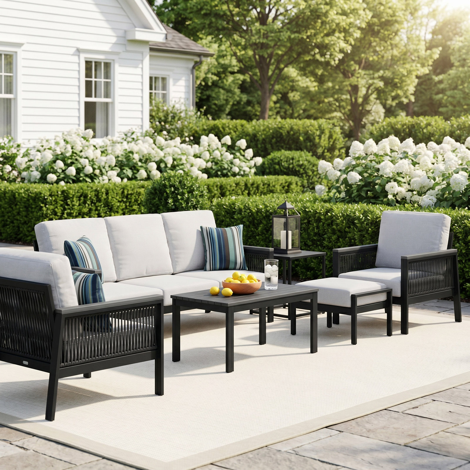 Townsend Patio Seating Group, Canvas White/Rope Gray