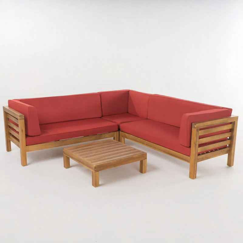 Ensemble modulaire d'extérieur en bois avec coussins, Rouge