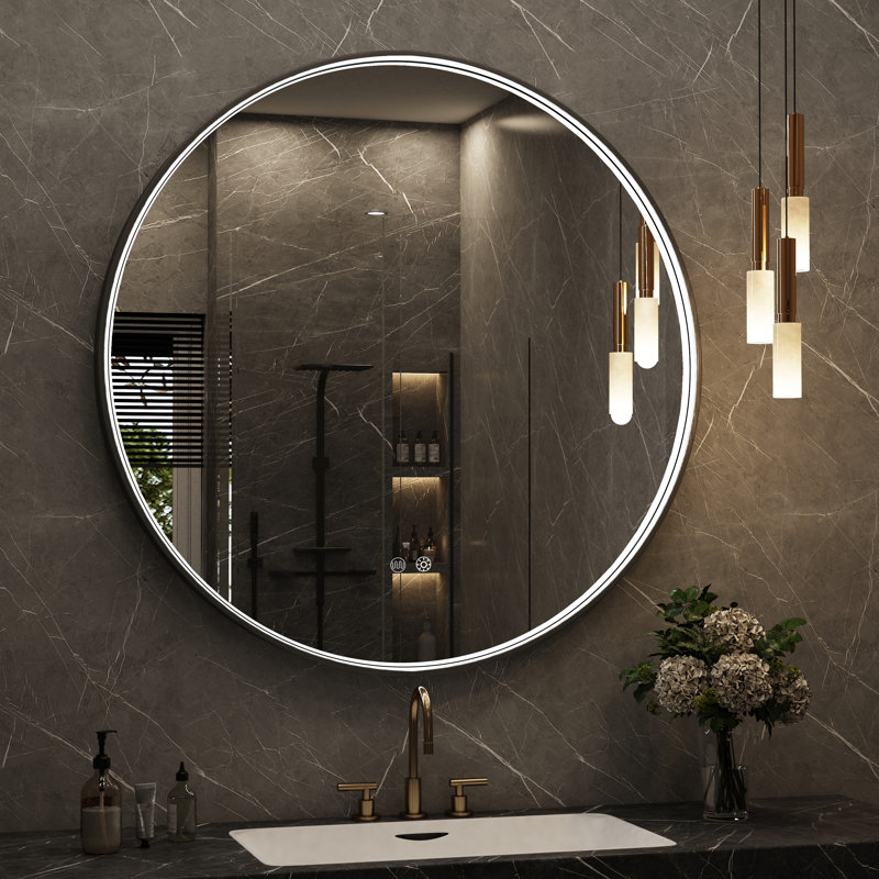 24''/30'' Round Led Bathroom Mirror, Gold/Black/Gray Frame Vanity Mirror, Lighted Wall Mounted Circle Mirror, Anti-Fog, Dimmable , 3 Colors Frontlit (Horizontal/Vertical)
