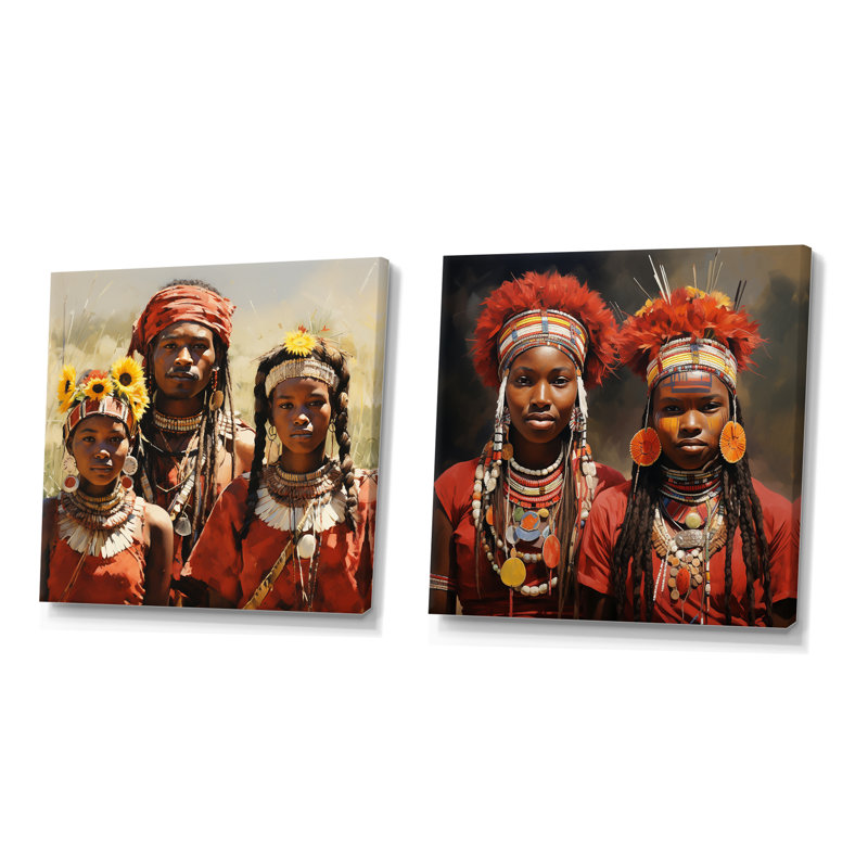 Ensemble de 2 décorations murales Tribal africain Vibrance I, Toile tendue, H 30 po x l 61 po x P 1 po