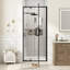 Porte de douche pivotante encadrée de 71 à 81 cm (L) x 183 cm (H) en noir mat avec verre trempé transparent de 6 mm, pellicule anti-éclats et revêtement facile à nettoyer-105653586-133948350
