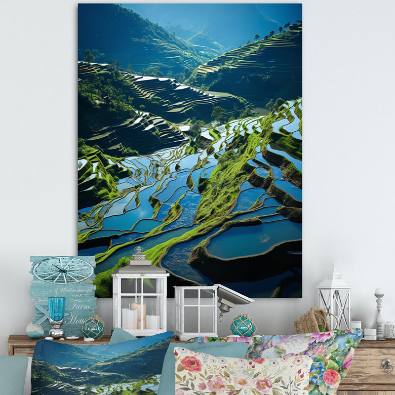 Terrasses de riz Bradway China Azure IV, H 40 po x l 30 po x P 1,5 po, Toile tendue