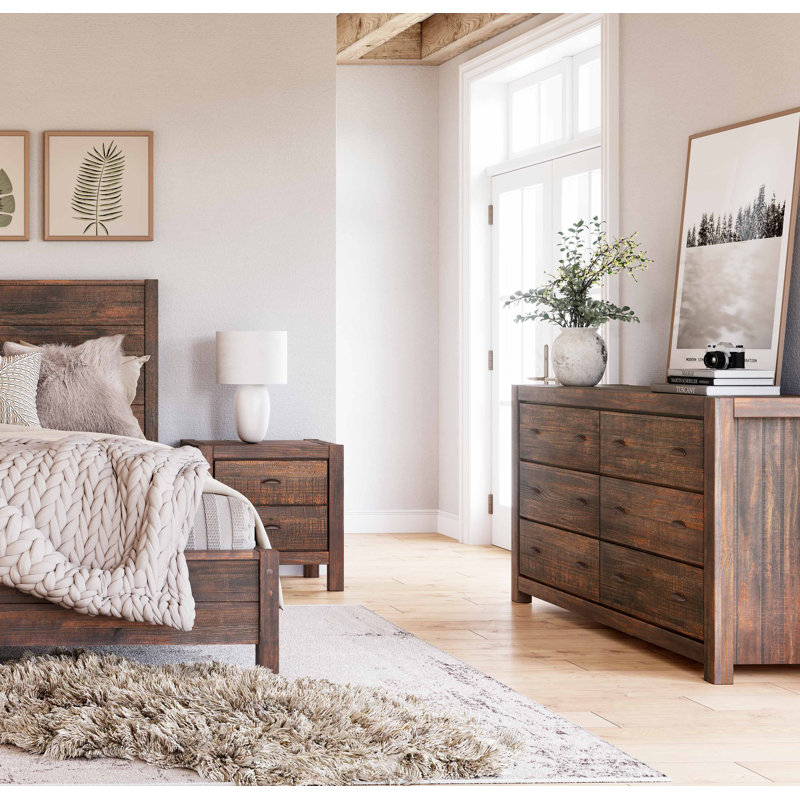 Montauk Bedroom Set, Rustic Walnut, King, 4 Pcs: Bed, 2 Nightstands, Dresser