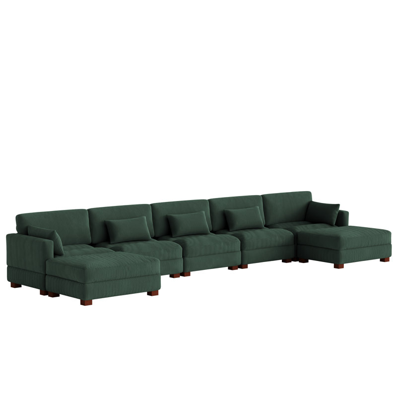 Maelina 7 - Piece Upholstered Hunter Green Corduroy Modular Sectional Sofa with Pillow Back and Removable Ottoman