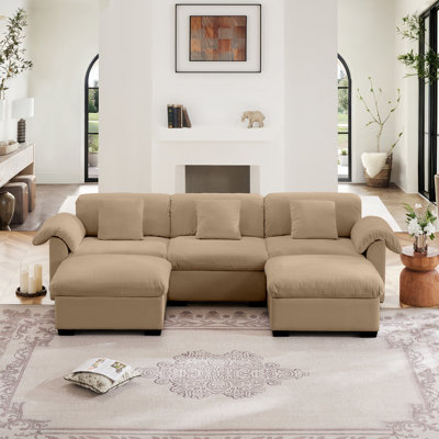 Canapé modulaire en U très grand et profond à 3 places avec sièges et repose-pieds de rangement, canapé en velours moderne à 3 places avec dossier souple et coussin de siège, conception unique