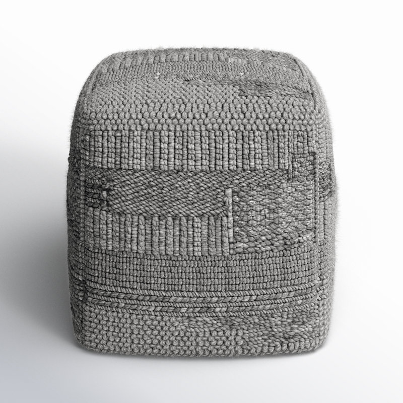 Gray Textured Polyester Square Upholstered Pouf