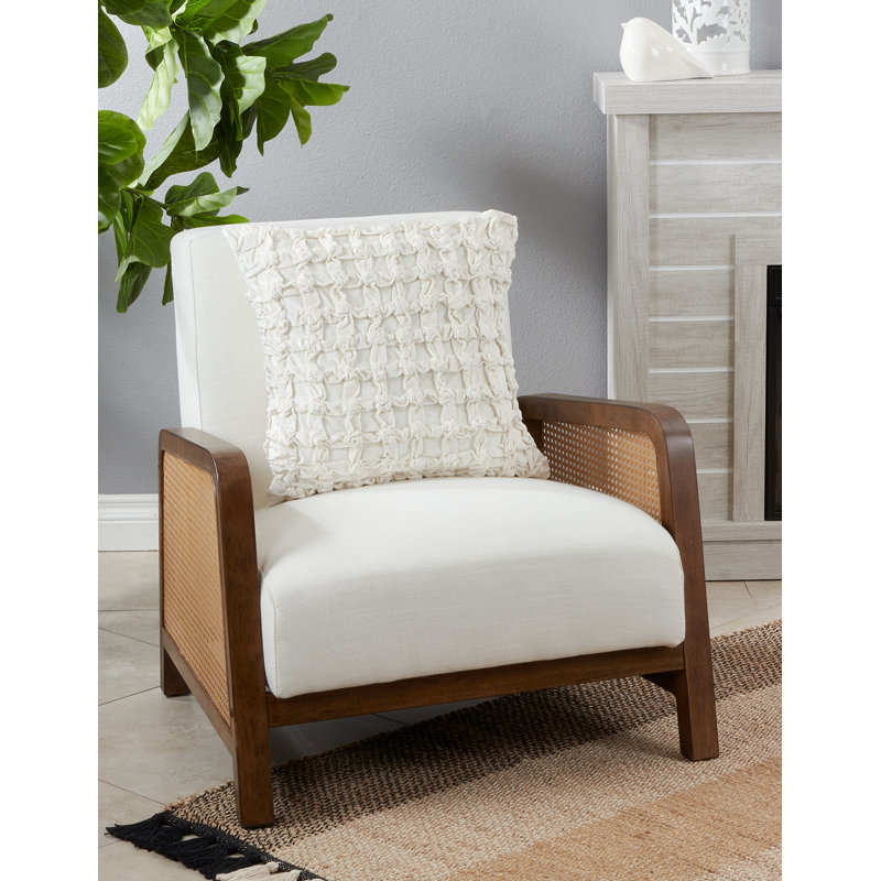 Ivory Smocked Velvet Poly-Filled Throw Pillow
