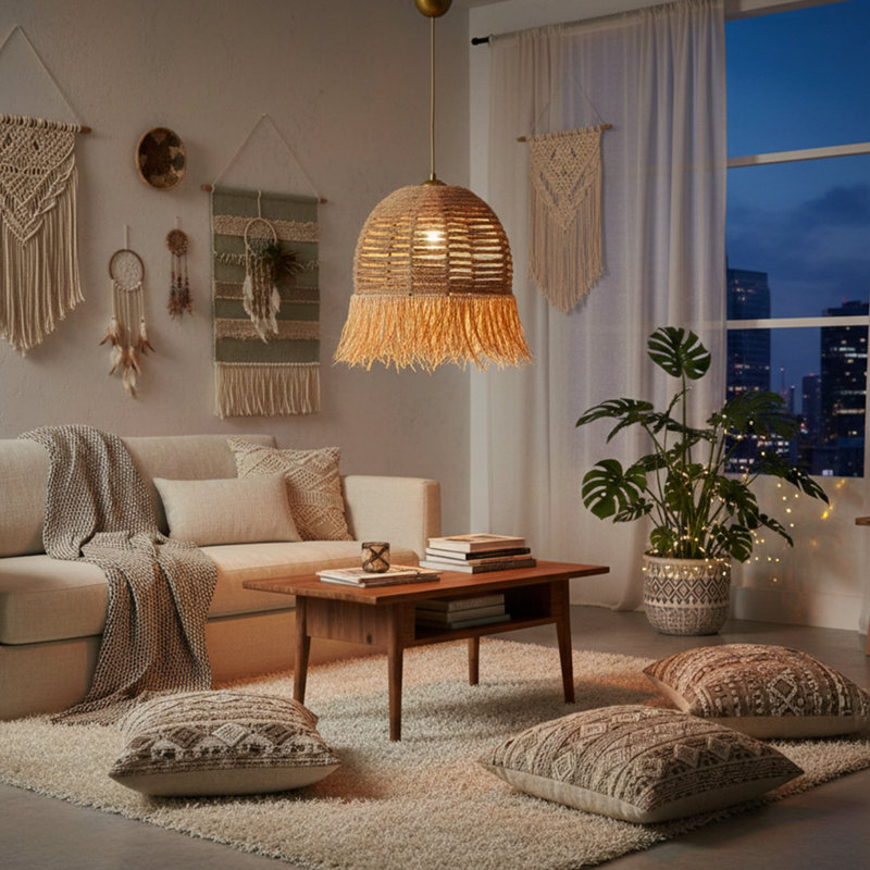 Luminaire suspendu dôme en coton à 1 lumière Zahara